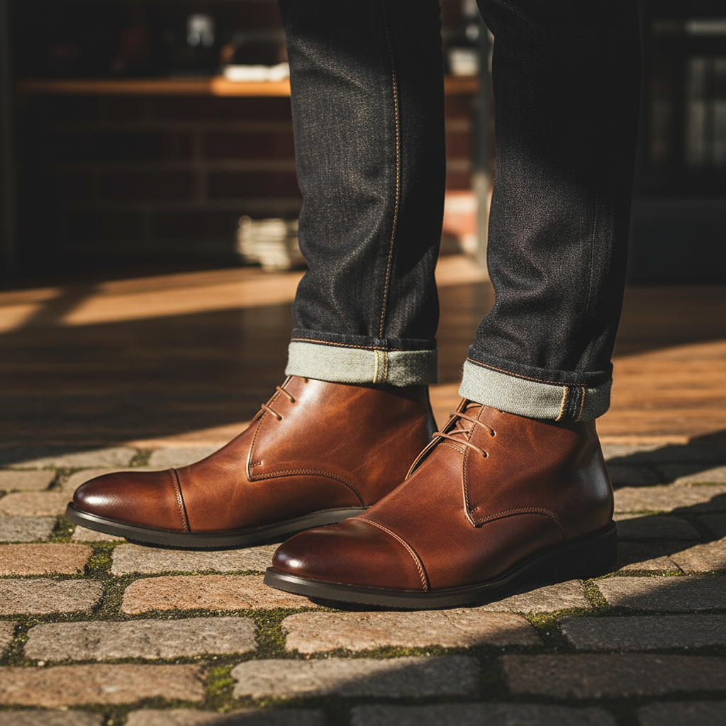 Men's Cap-Toe Faux Leather Chukka Boots