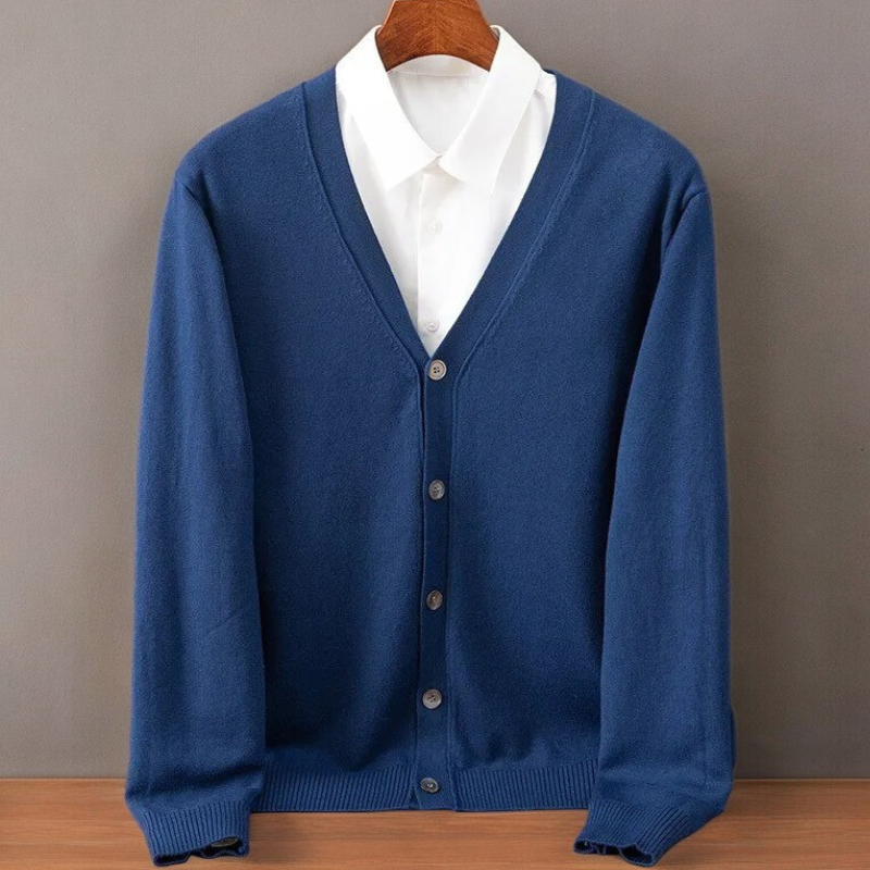 Men's Fine Knit V-Neck Button Cardigan