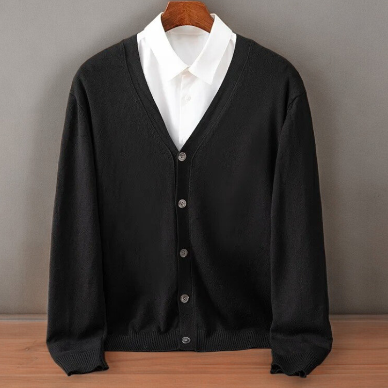 Men's Fine Knit V-Neck Button Cardigan