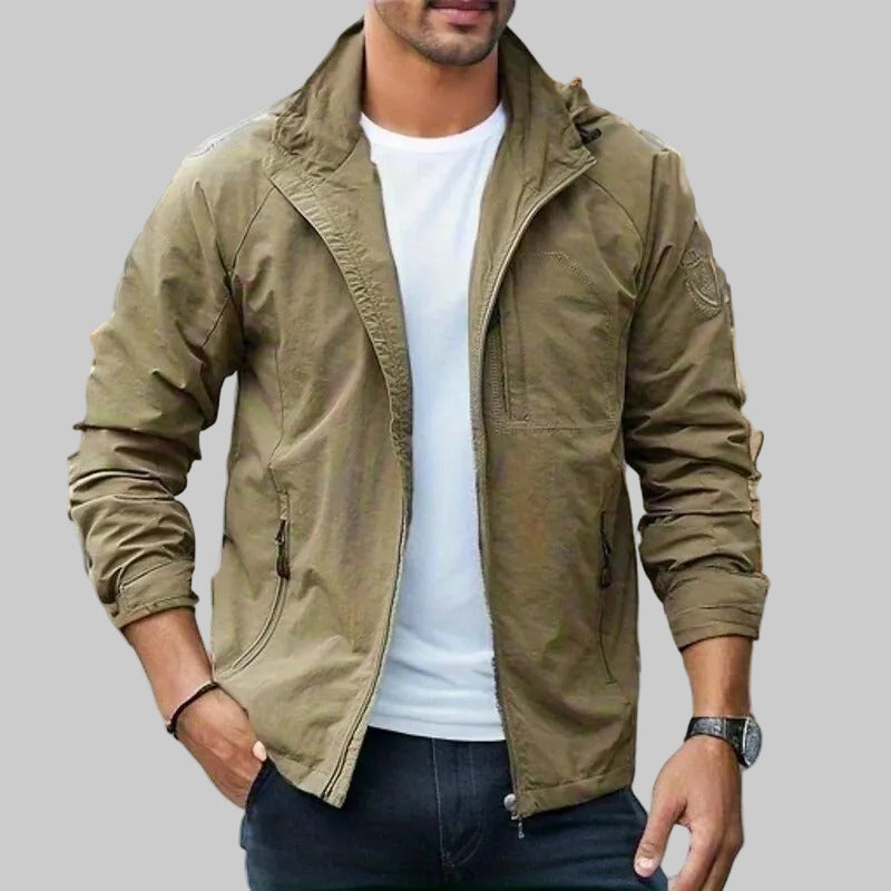 Men's Zip-Up Cargo Jacket with Stand Collar