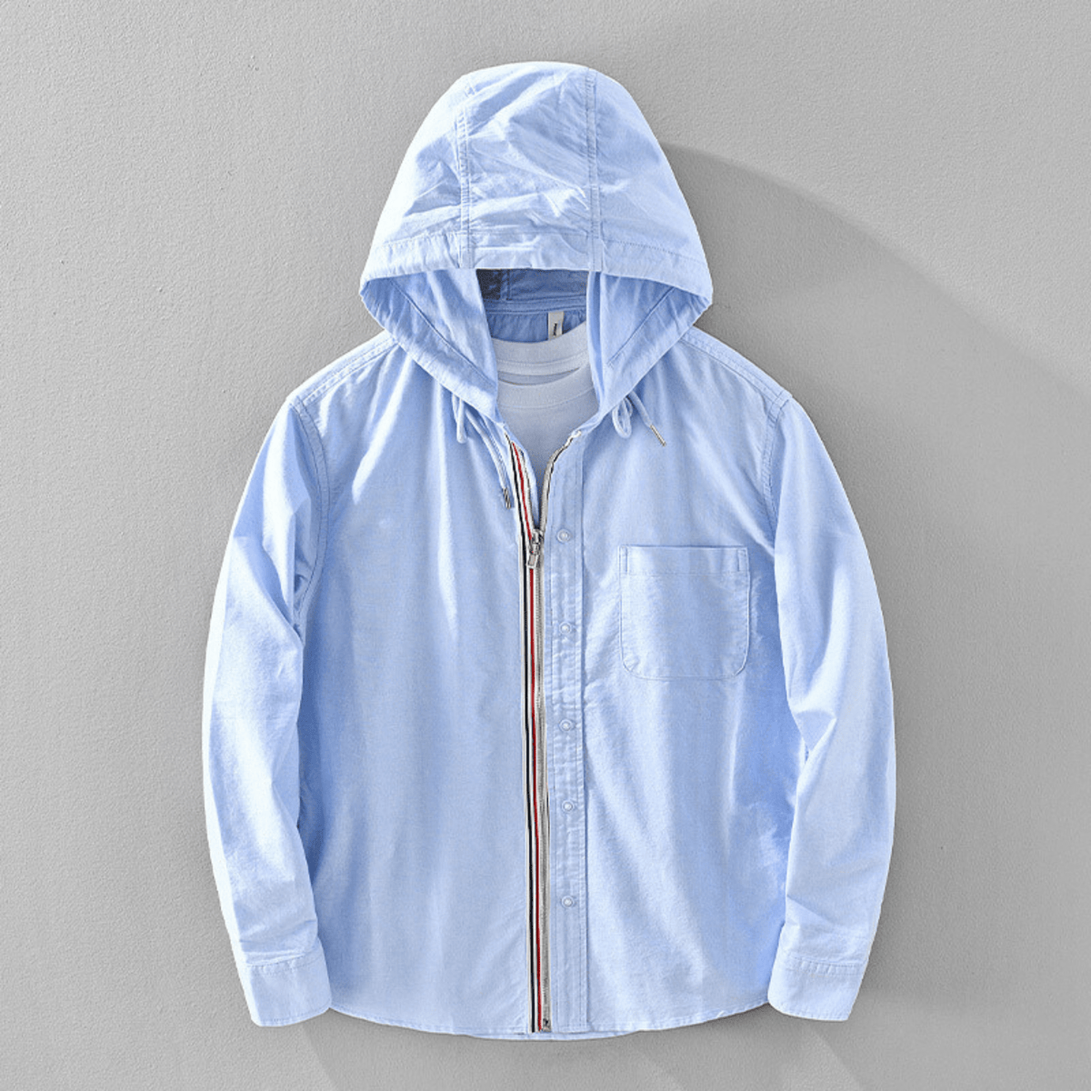 Men's Lightweight Zip-Up Hooded Shirt with Chest Pocket
