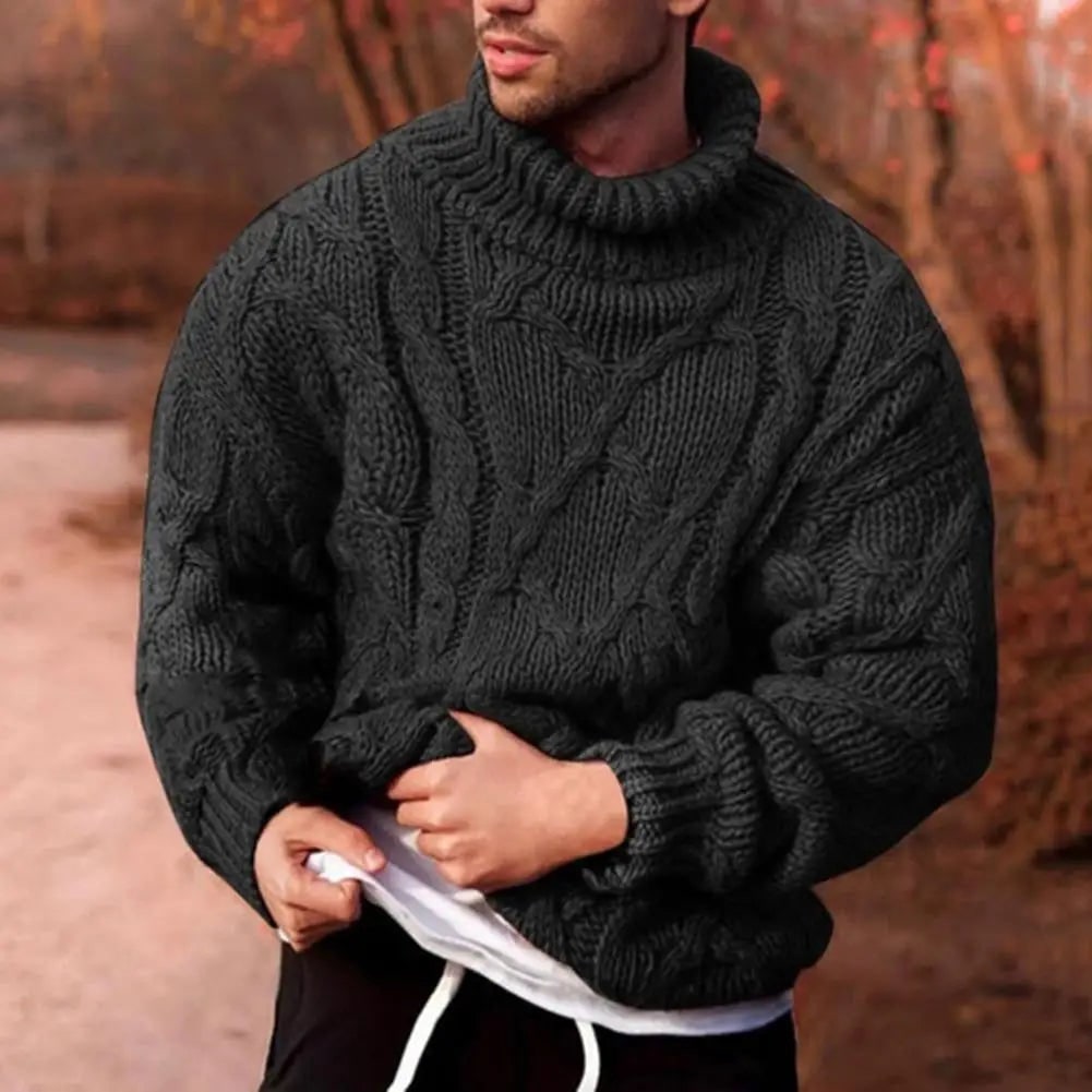 Men's Chunky Cable Knit Roll Neck Jumper