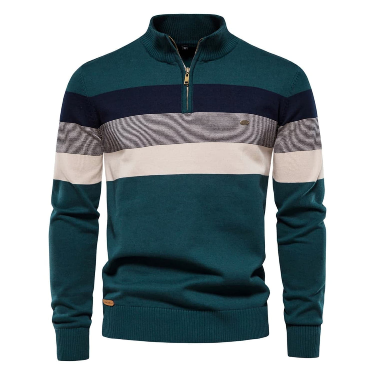 Men's Colour-Block Quarter-Zip Knit Jumper