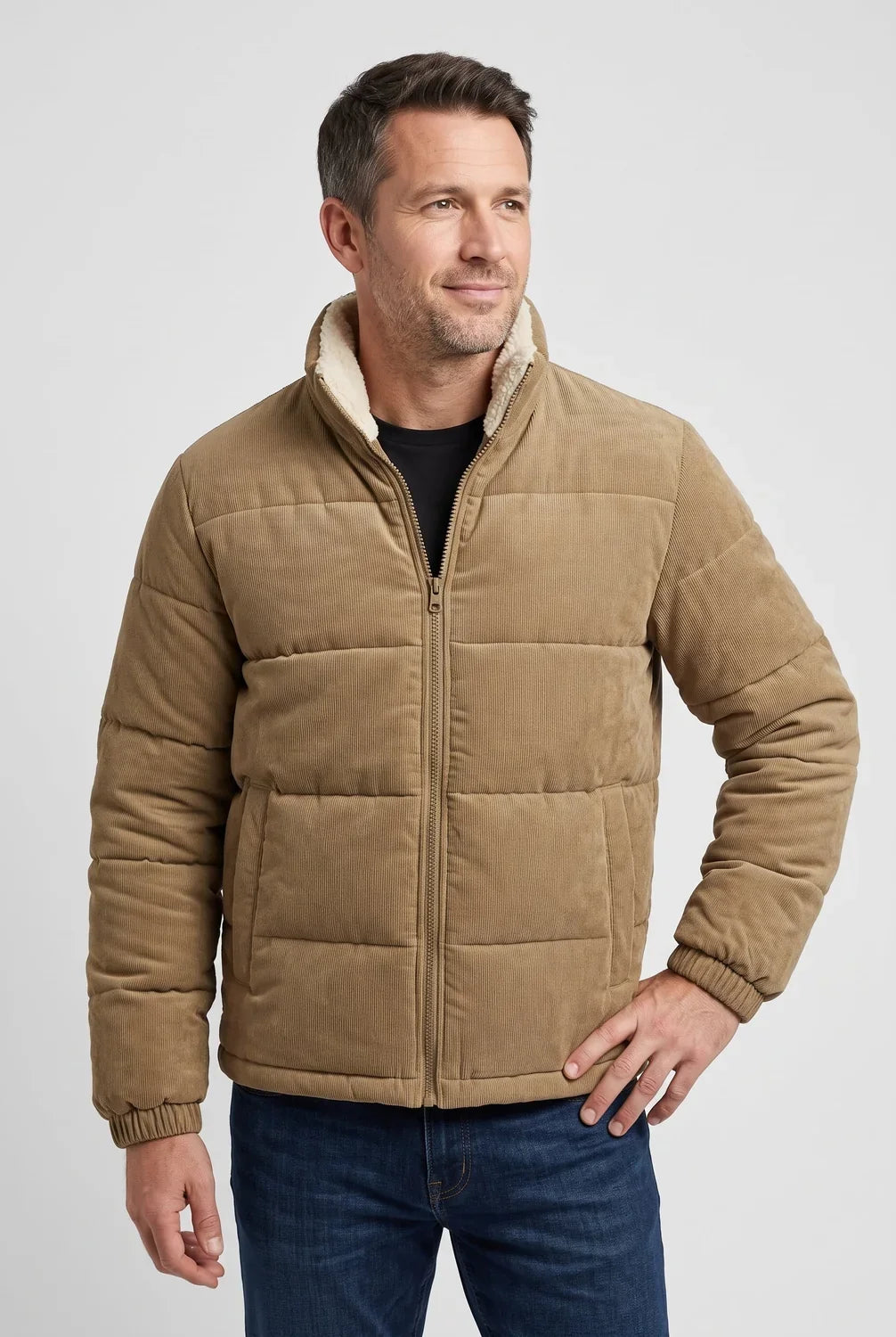 Men's Corduroy Collar Quilted Puffer Jacket