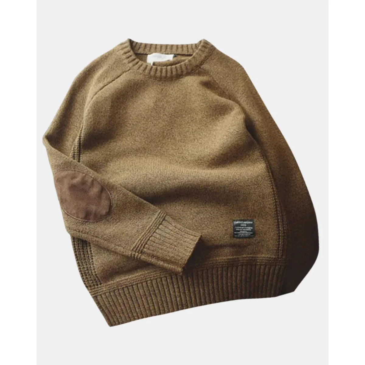 Men's Raglan Wool-Look Crew Neck Jumper with Elbow Patches