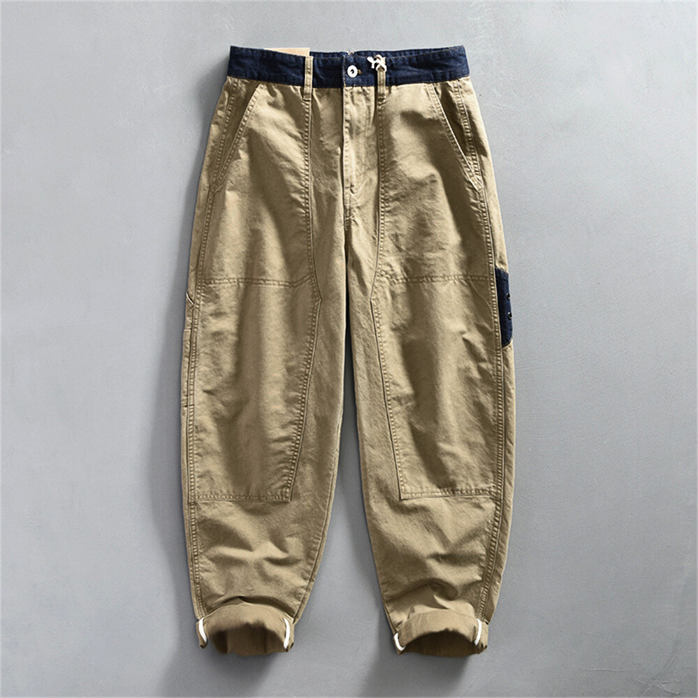 Men's Cropped Cargo Trousers with Contrast Waistband