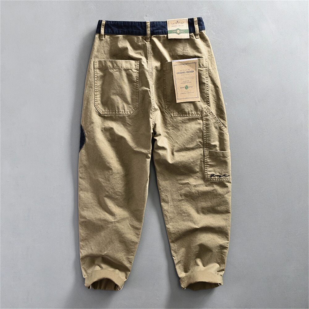 Men's Cropped Cargo Trousers with Contrast Waistband
