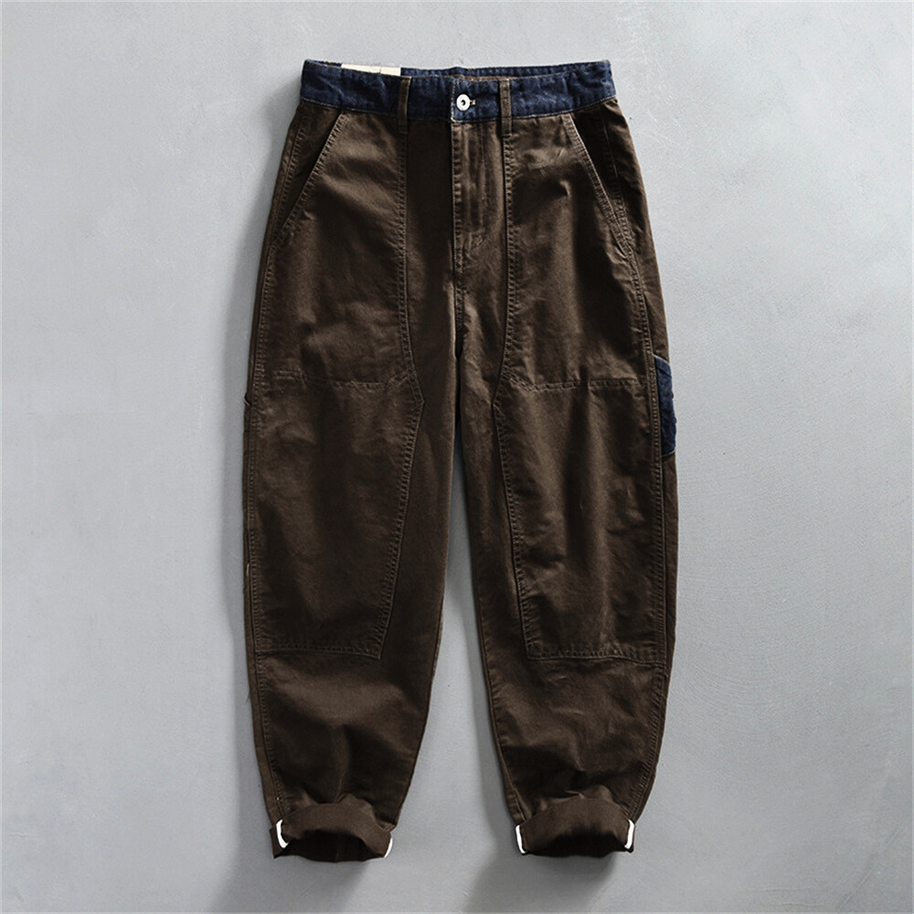 Men's Cropped Cargo Trousers with Contrast Waistband