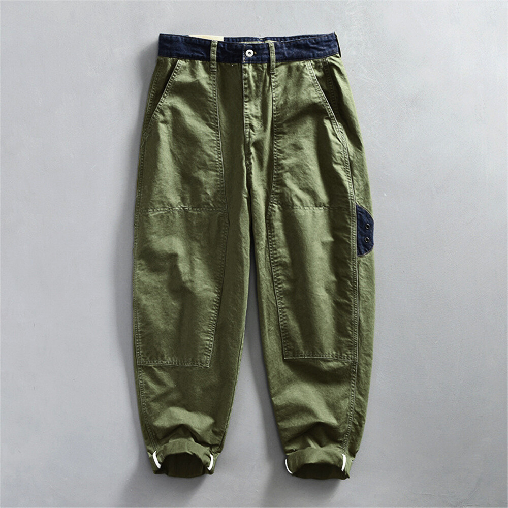 Men's Cropped Cargo Trousers with Contrast Waistband