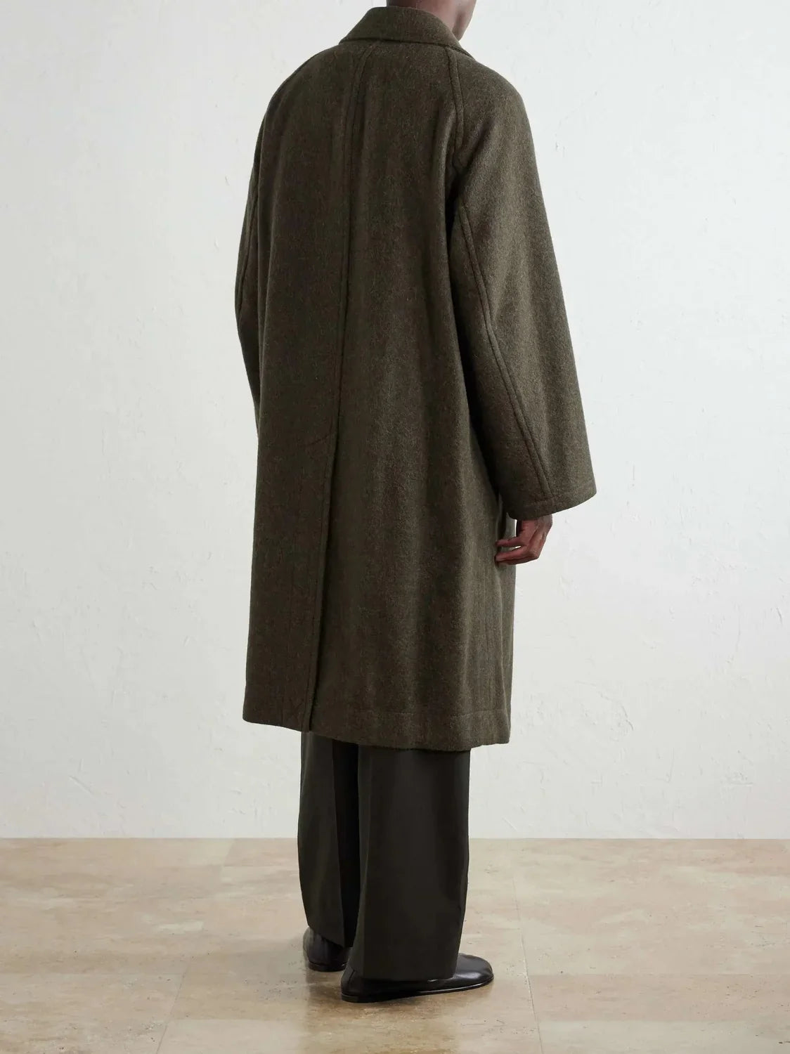 Men's Oversized Double Breasted Wool-Look Long Coat in Olive