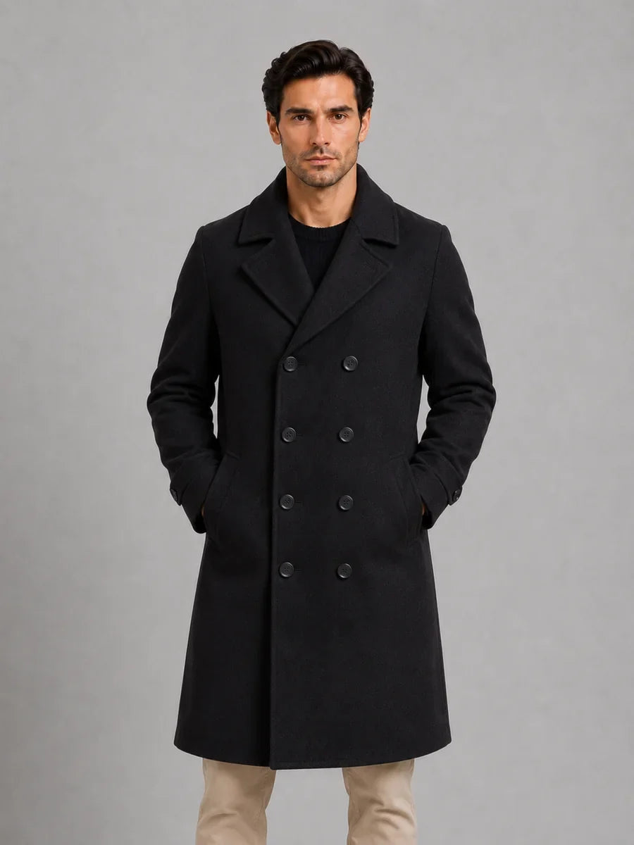 Men's Classic Double Breasted Wool-Look Longline Overcoat