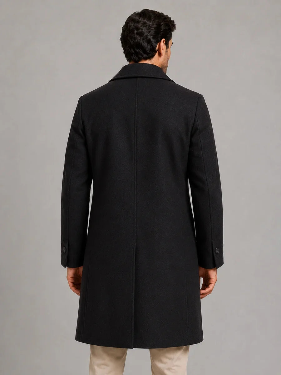 Men's Classic Double Breasted Wool-Look Longline Overcoat