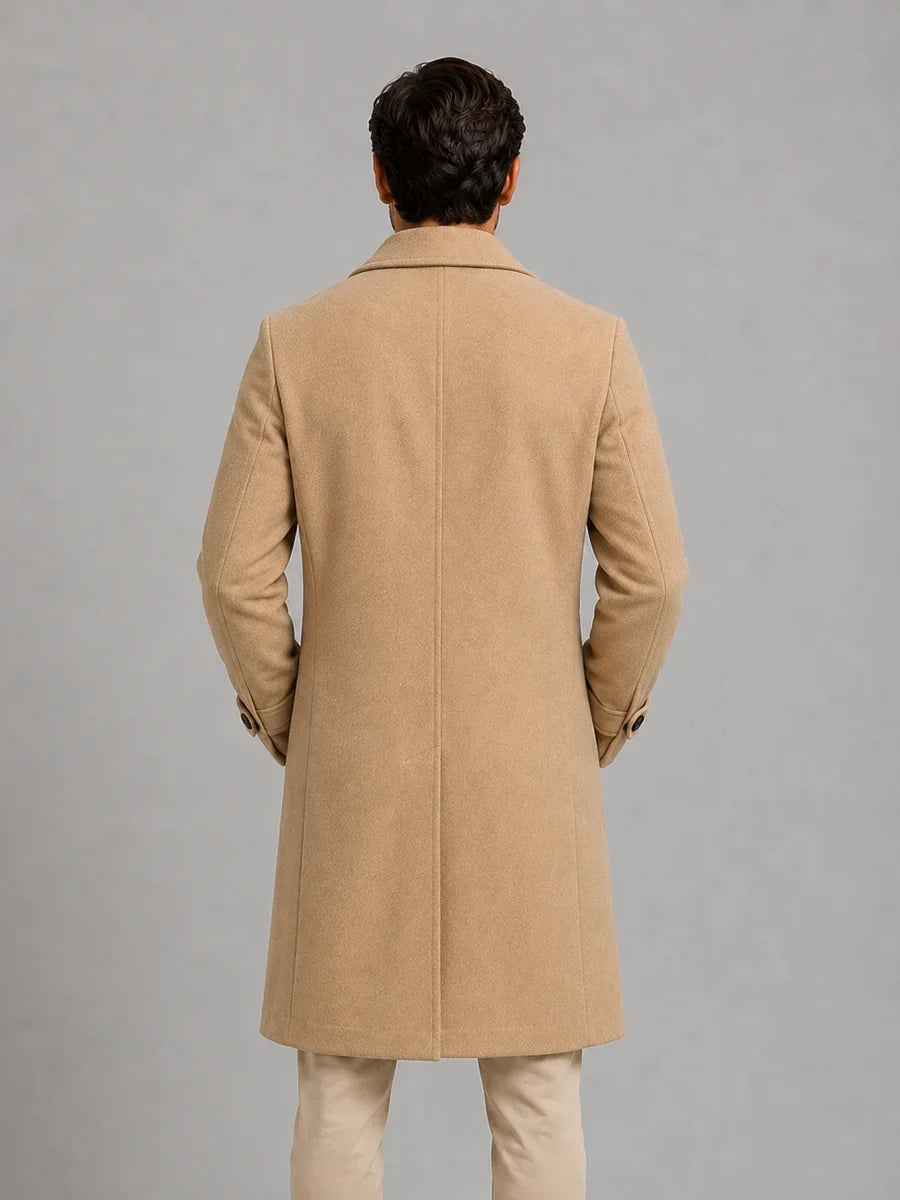 Men's Classic Double Breasted Wool-Look Longline Overcoat