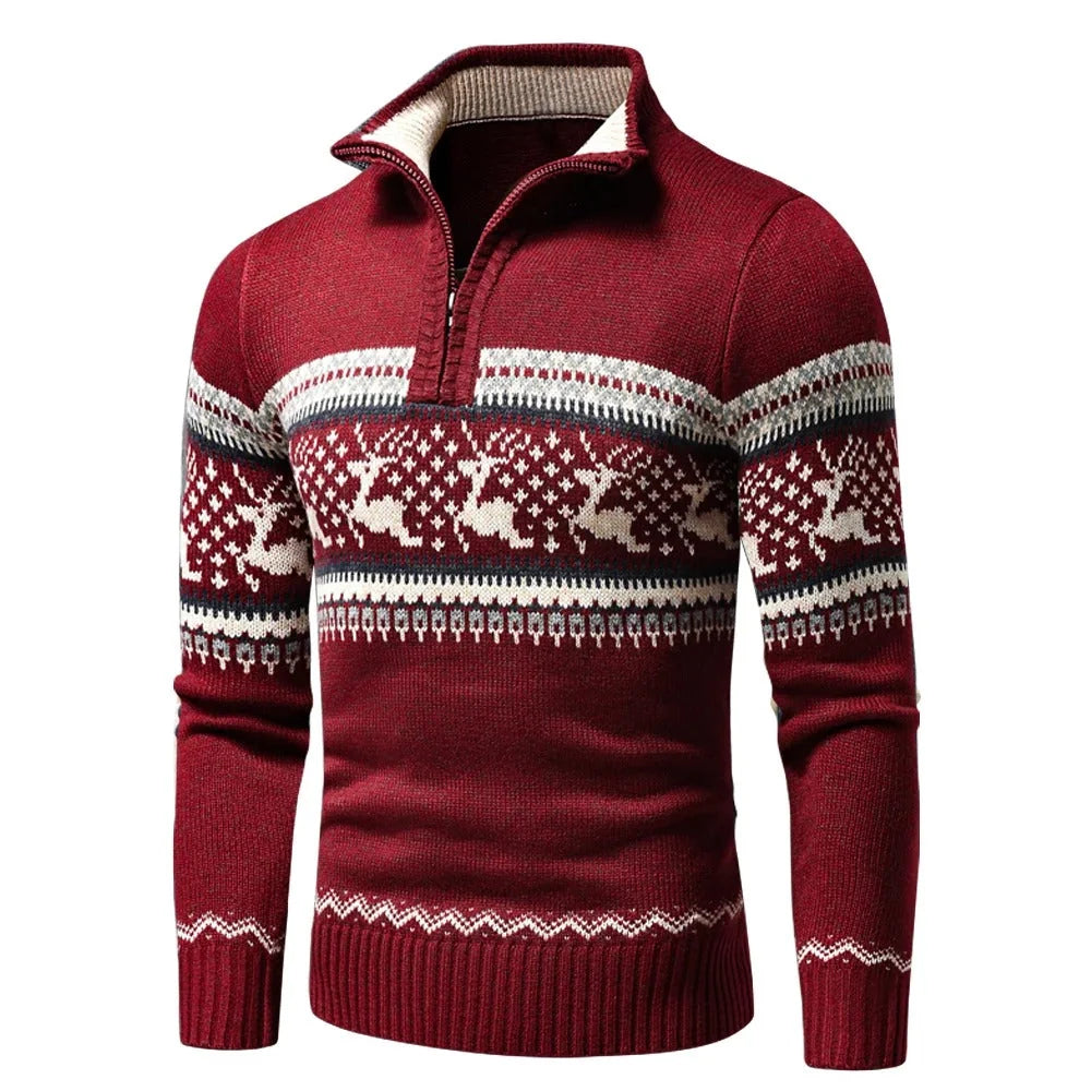 Men's Fair Isle Reindeer Half-Zip Christmas Jumper