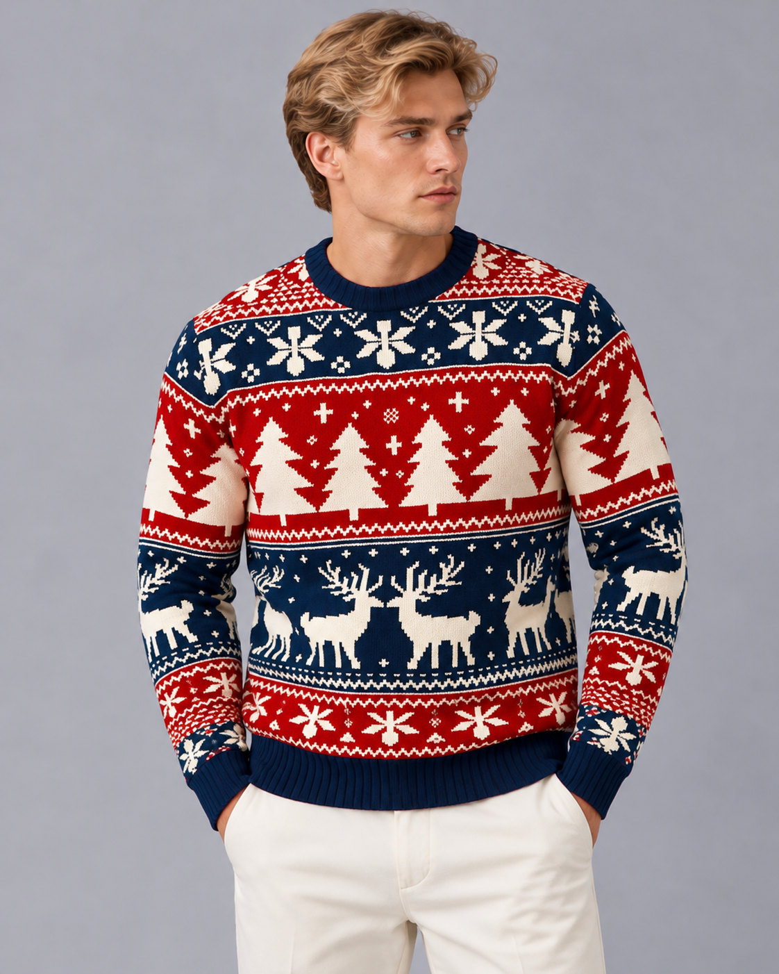 Men's Christmas Jumper Fair Isle Reindeer Tree