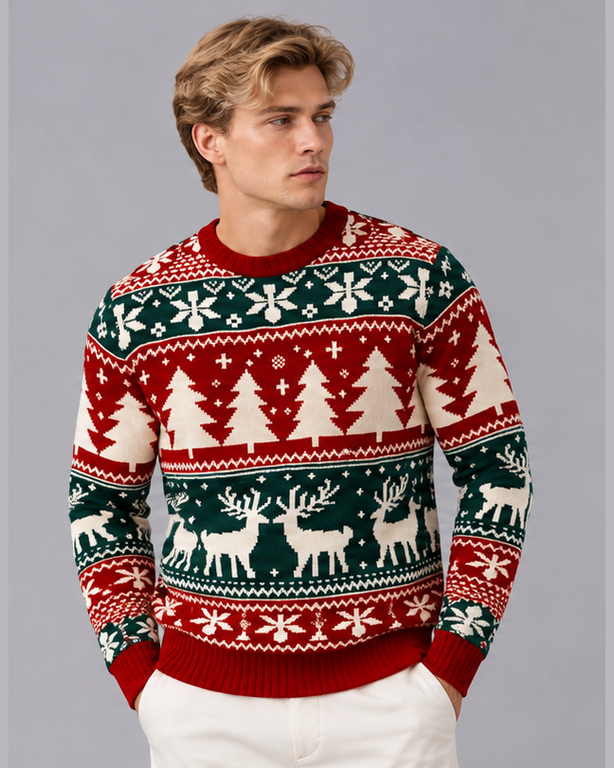 Men's Christmas Jumper Fair Isle Reindeer Tree