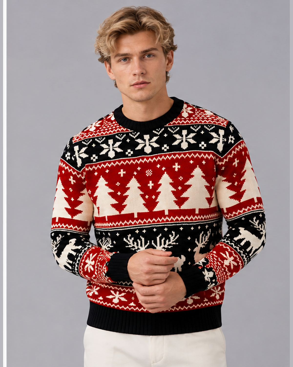 Men's Christmas Jumper Fair Isle Reindeer Tree