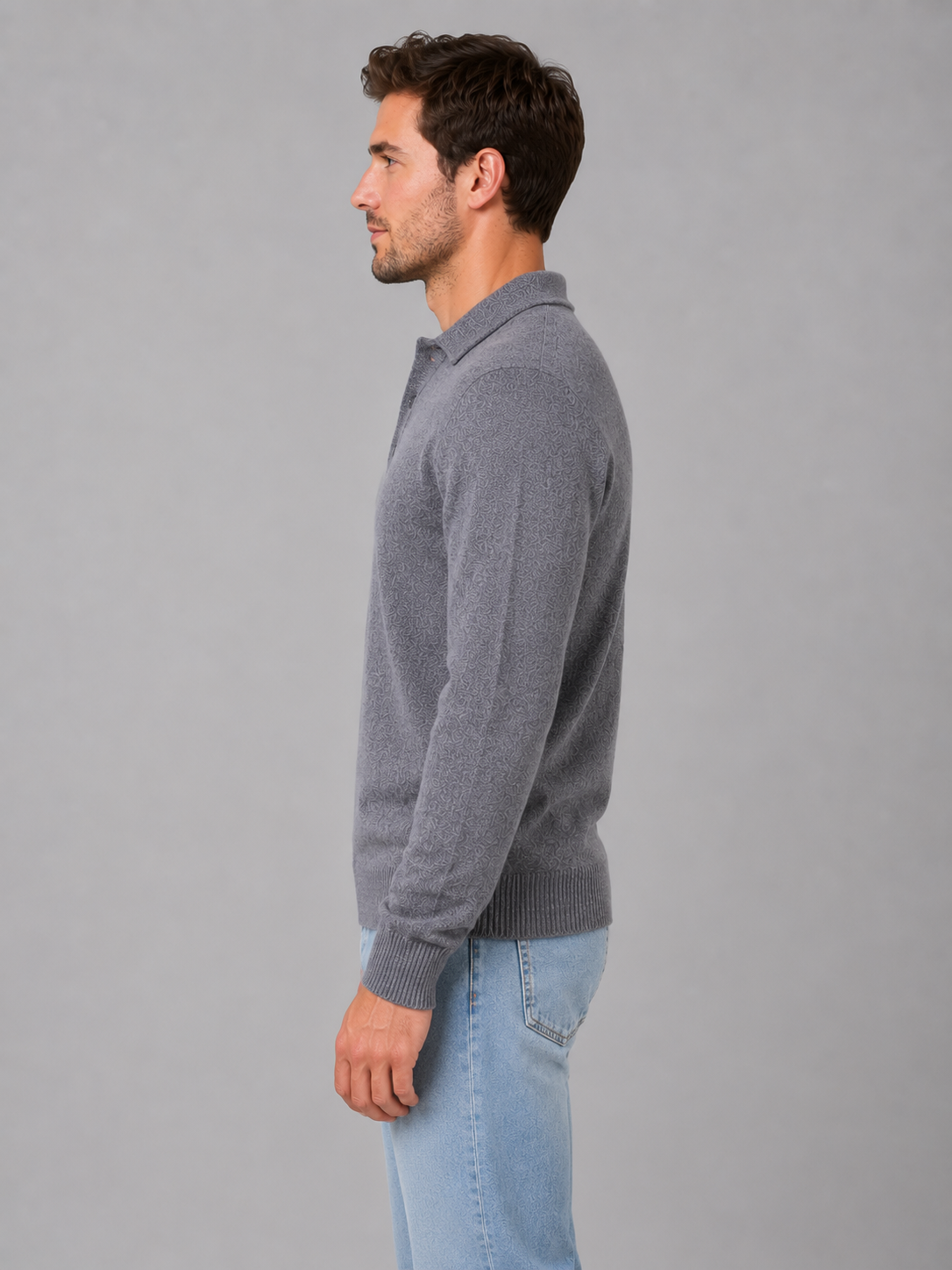 Men's Fine Knit Three-Button Polo Jumper