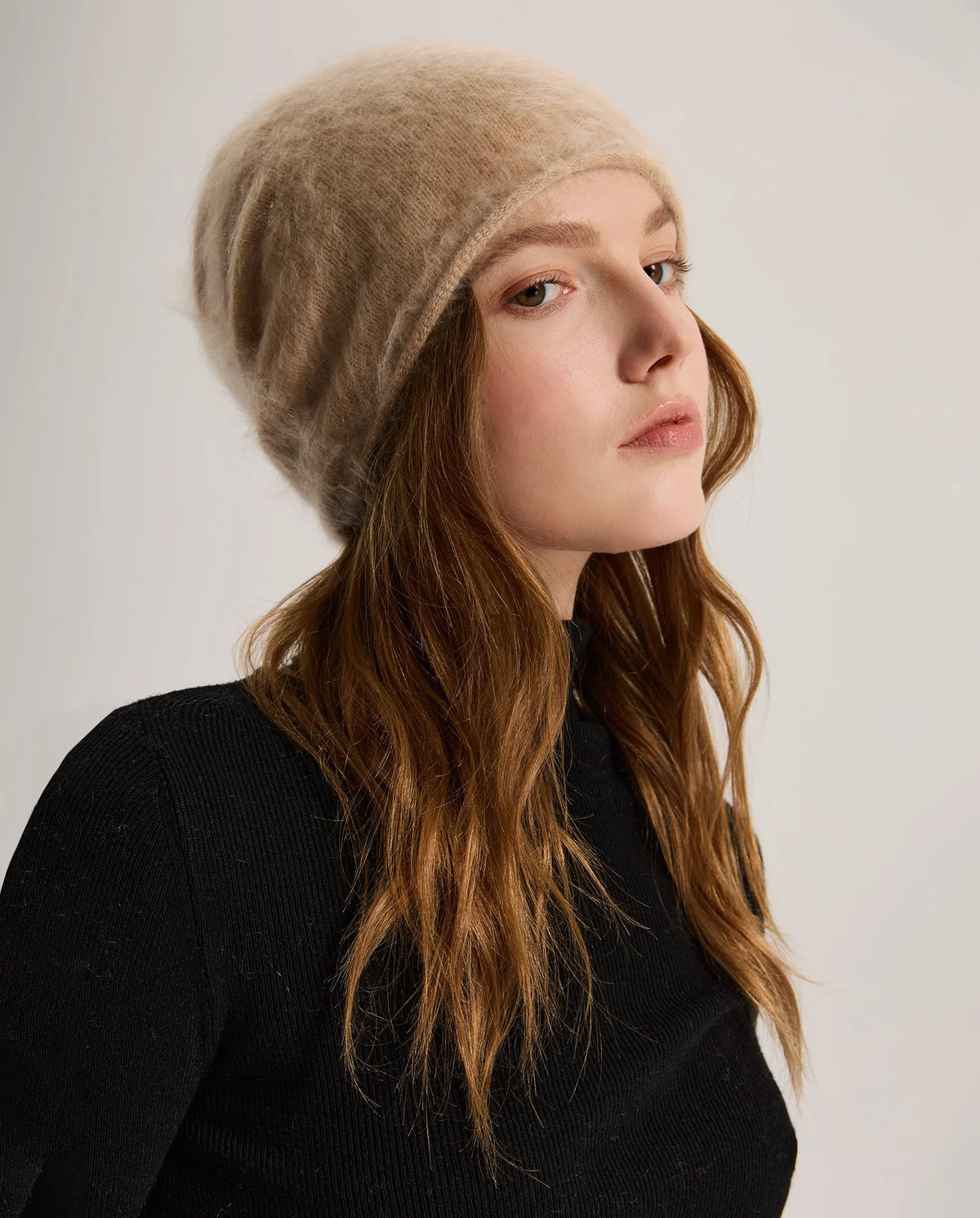 Women's Deep Foldover Mohair-Look Ski Beanie Hat