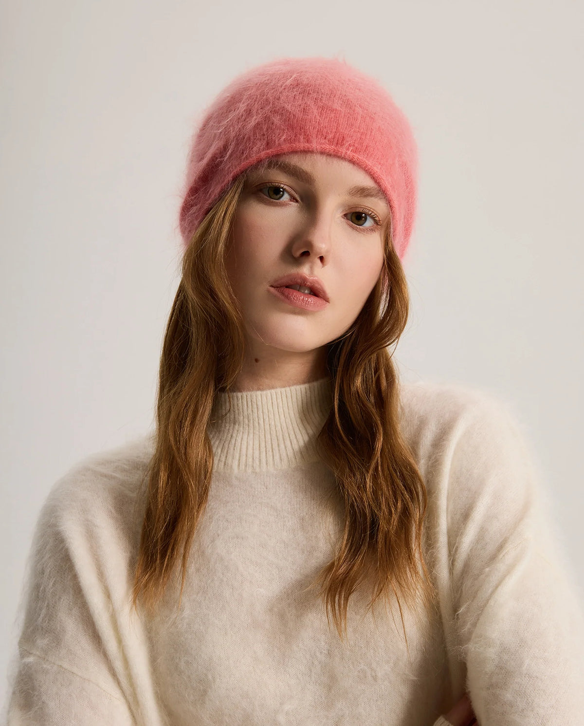 Women's Deep Foldover Mohair-Look Ski Beanie Hat