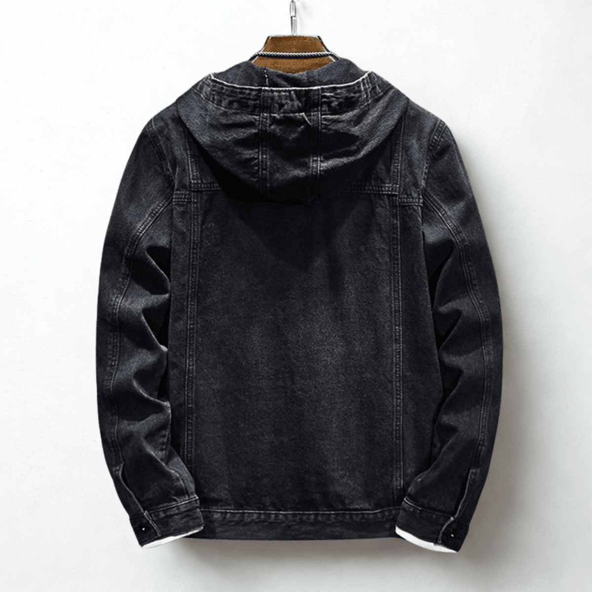 Men's Hooded Denim Trucker Jacket with Chest Pockets