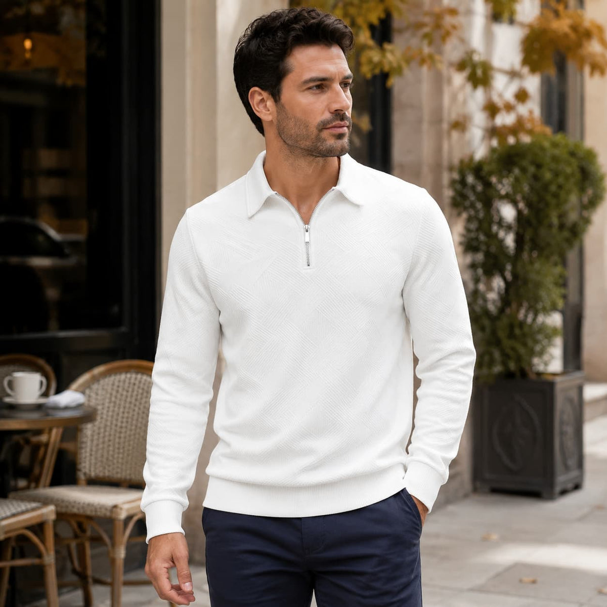 Men's Half-Zip Jacquard Knit Polo Jumper