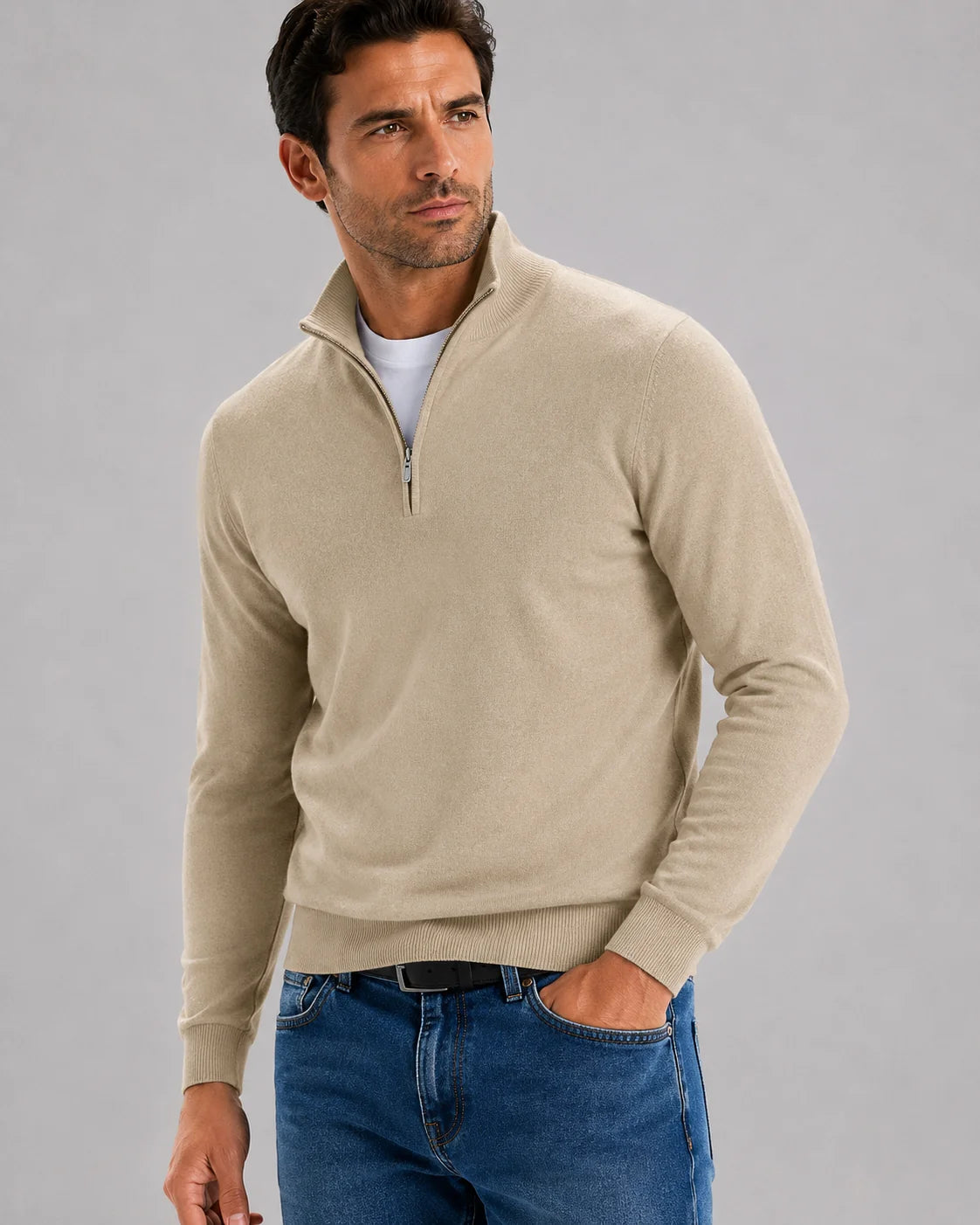 Men's Plain Half-Zip Knitted Jumper