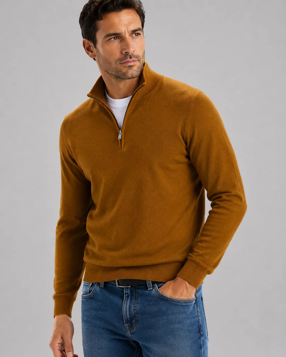 Men's Plain Half-Zip Knitted Jumper