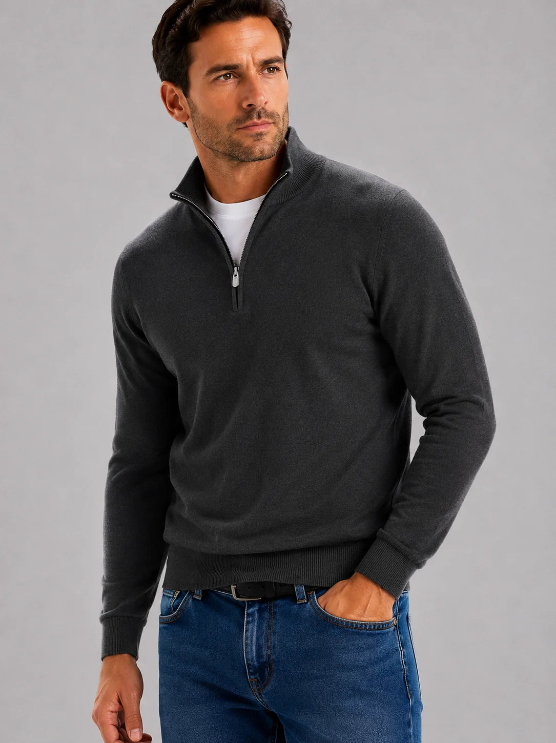 Men's Plain Half-Zip Knitted Jumper