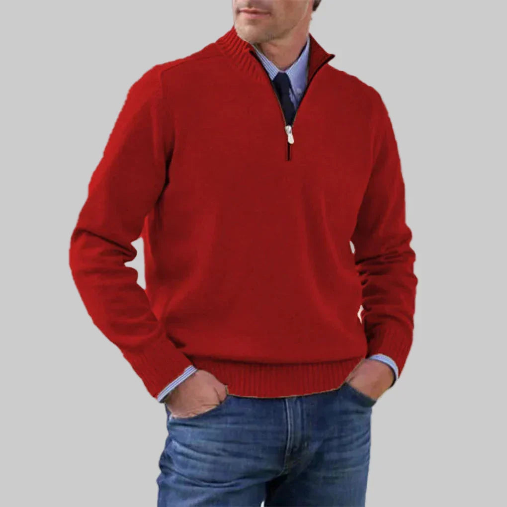 Men's Half-Zip Stand Collar Knit Jumper