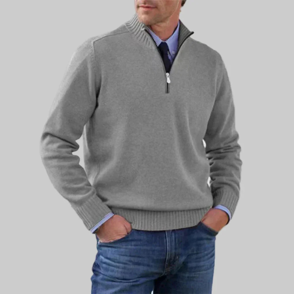 Men's Half-Zip Stand Collar Knit Jumper