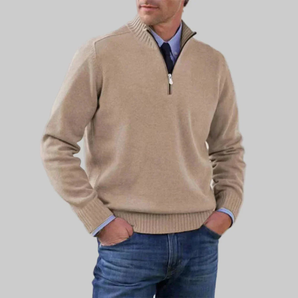 Men's Half-Zip Stand Collar Knit Jumper