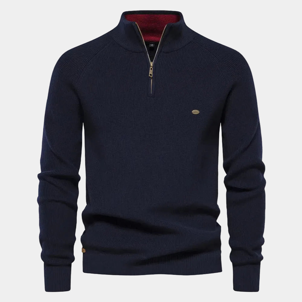 Men's Half-Zip Knit Jumper with Stand Collar
