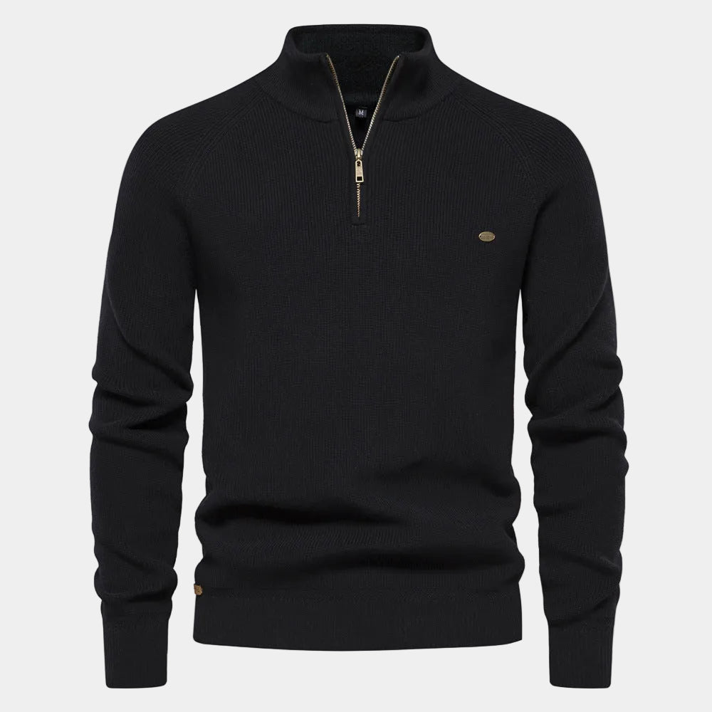 Men's Half-Zip Knit Jumper with Stand Collar