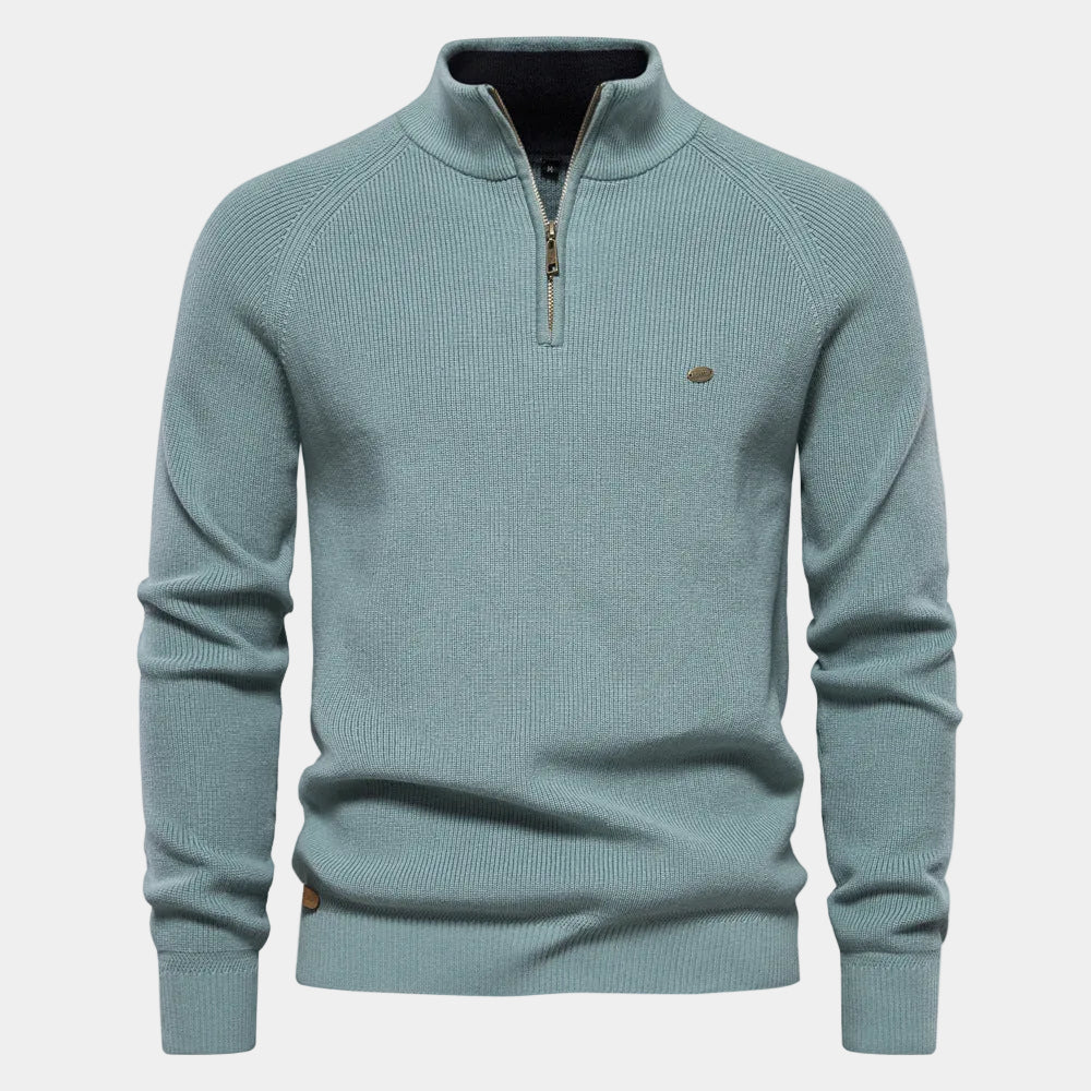 Men's Half-Zip Knit Jumper with Stand Collar