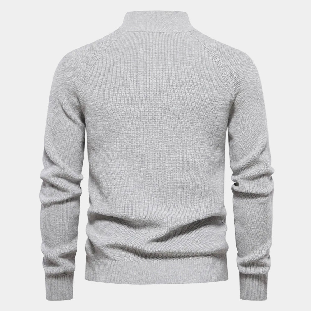 Men's Half-Zip Knit Jumper with Stand Collar