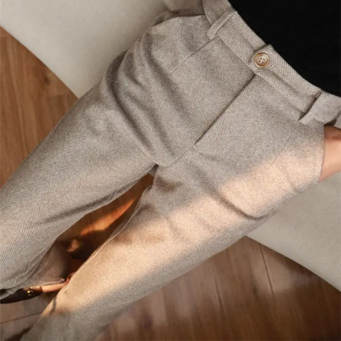 Men's Herringbone Wool-Look Tapered Smart Trousers