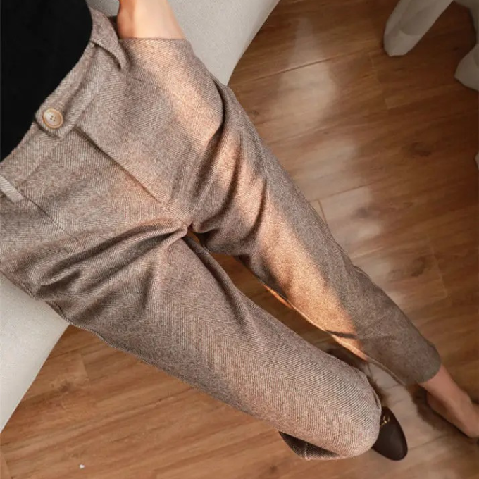Men's Herringbone Wool-Look Tapered Smart Trousers