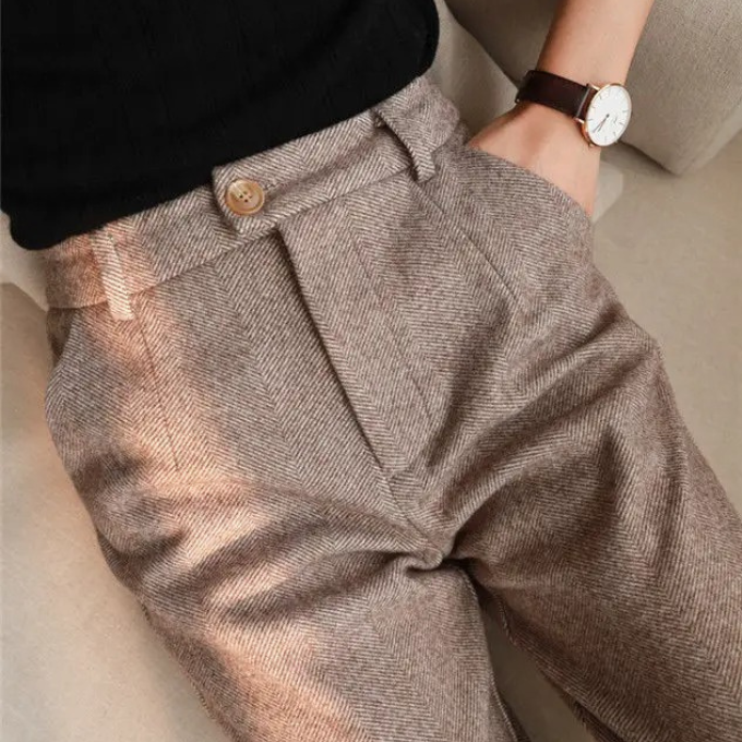 Men's Herringbone Wool-Look Tapered Smart Trousers