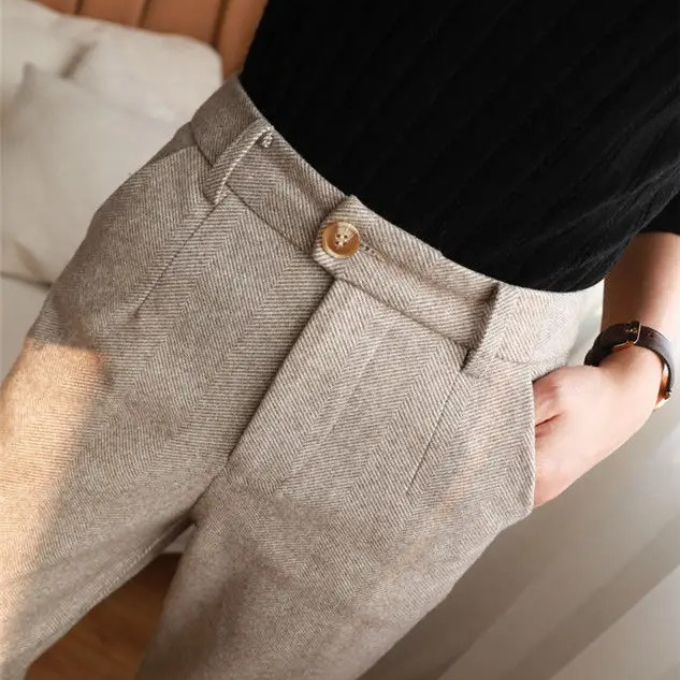 Men's Herringbone Wool-Look Tapered Smart Trousers