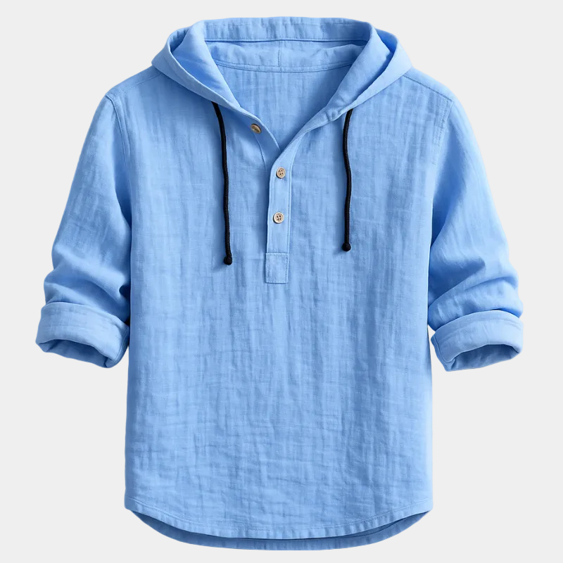 Men's Hooded Long Sleeve Button Shirt
