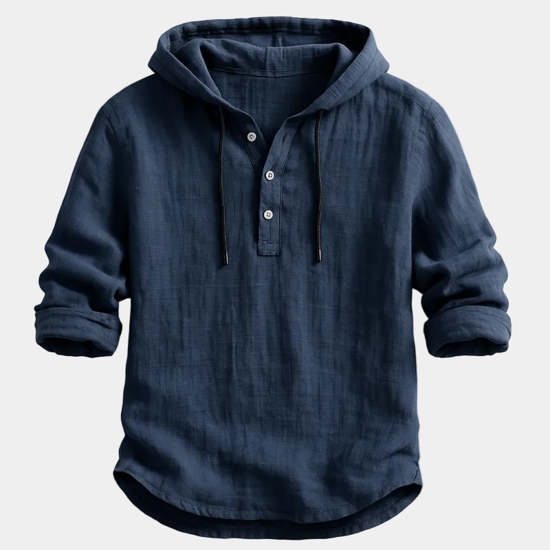 Men's Hooded Long Sleeve Button Shirt