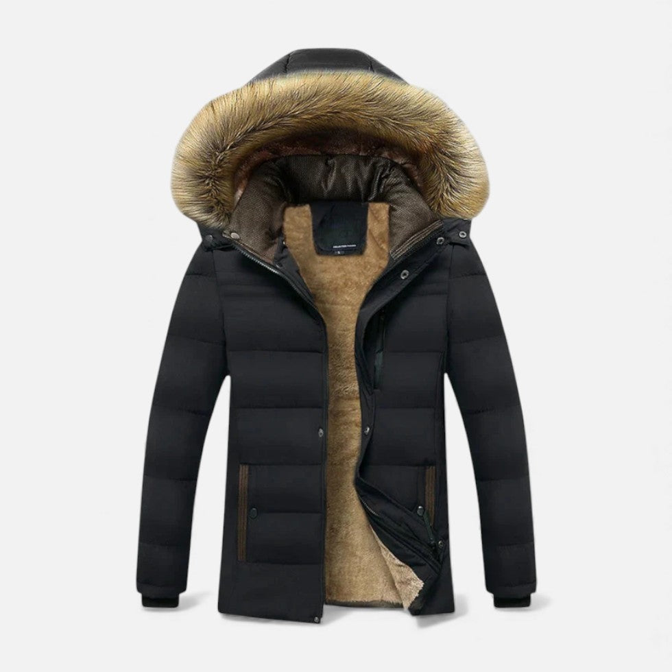Men's Winter Parka with Faux Fur Trim Hood