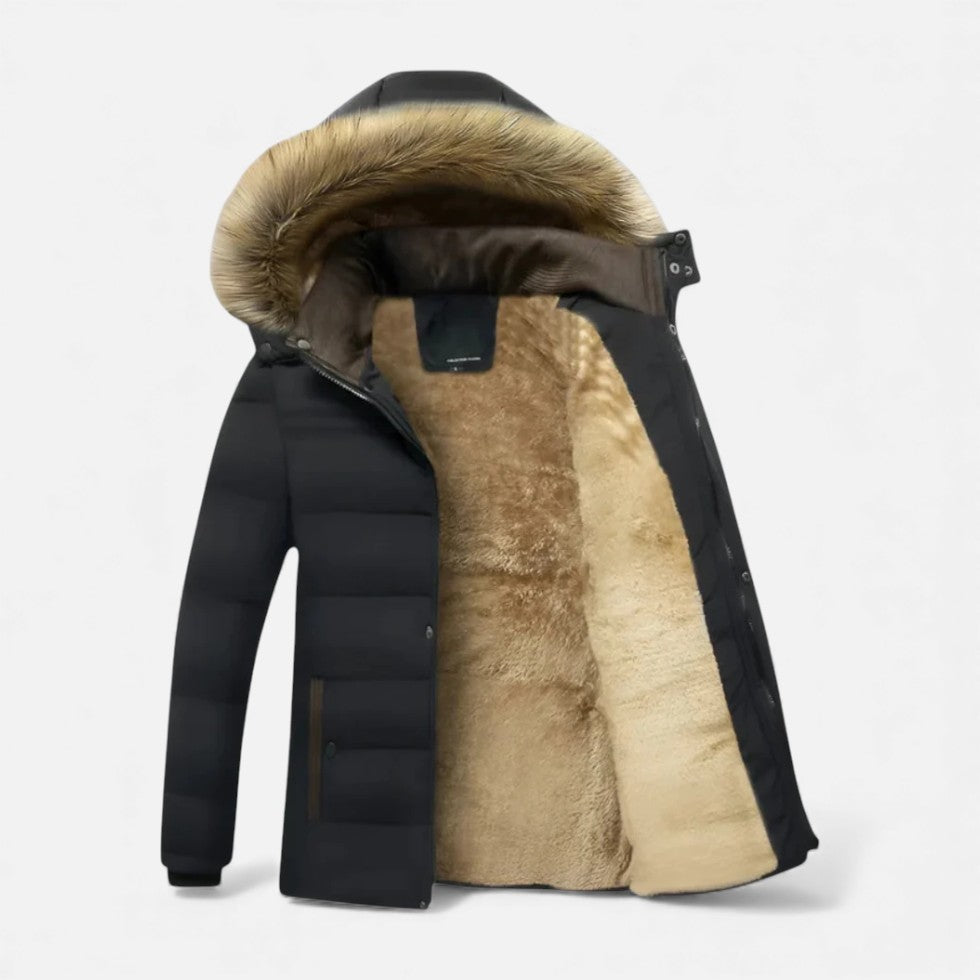 Men's Winter Parka with Faux Fur Trim Hood