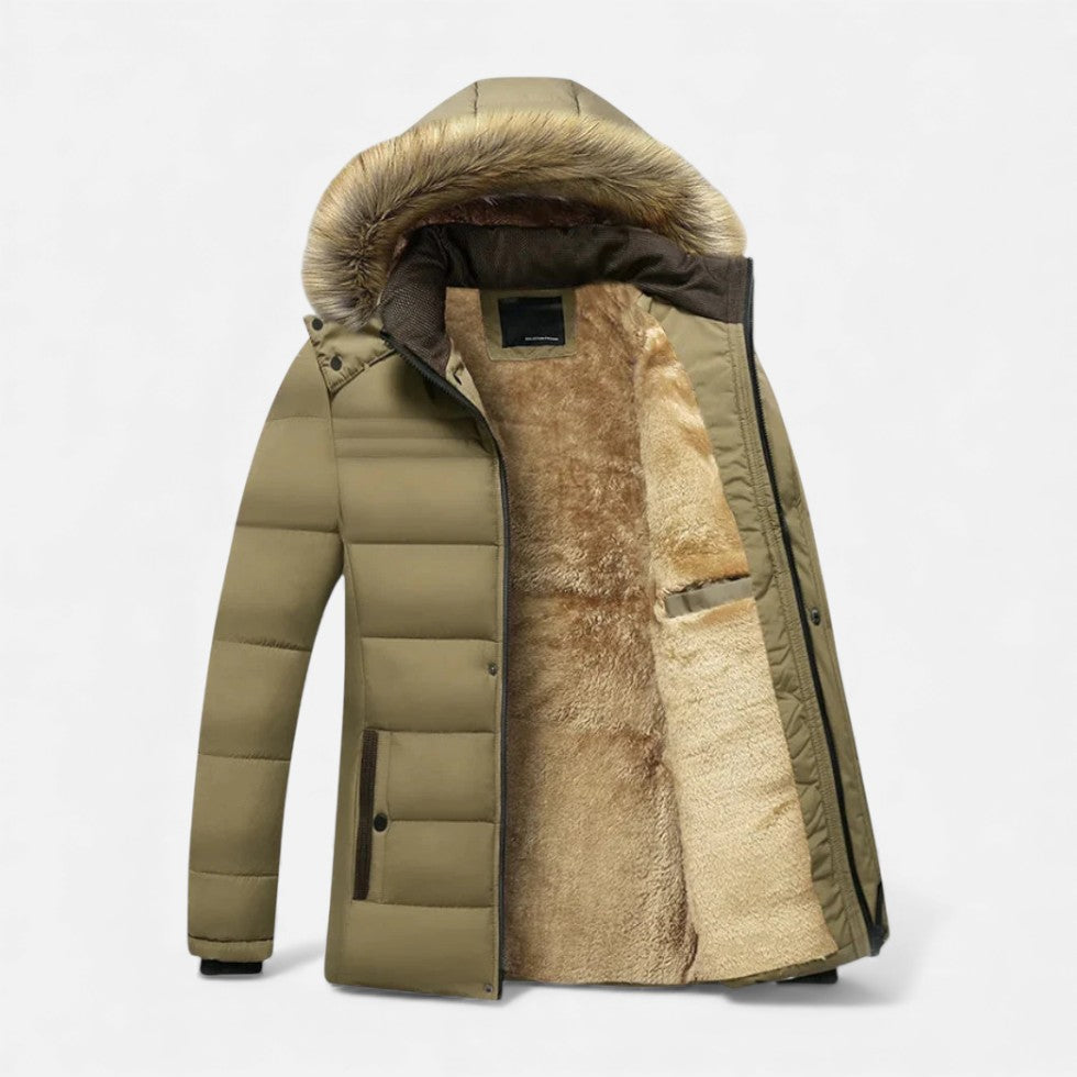 Men's Winter Parka with Faux Fur Trim Hood
