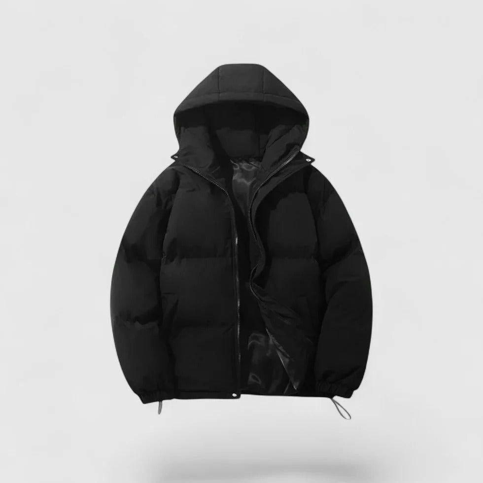 Men's Hooded Puffer Jacket with Adjustable Hem
