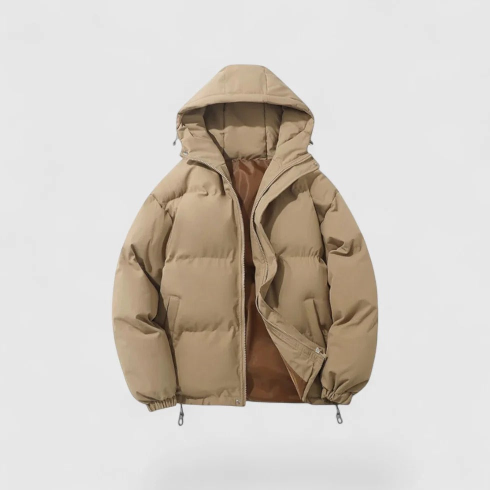 Men's Hooded Puffer Jacket with Adjustable Hem