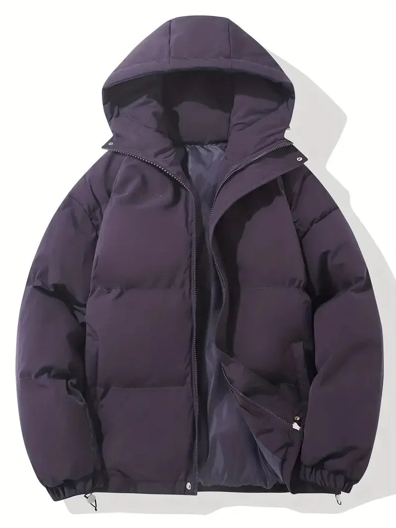 Men's Hooded Quilted Puffer Jacket with Drawstring Hem