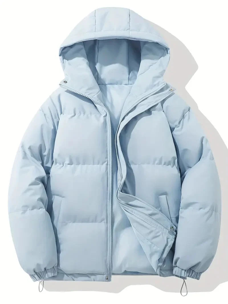 Men's Hooded Quilted Puffer Jacket with Drawstring Hem