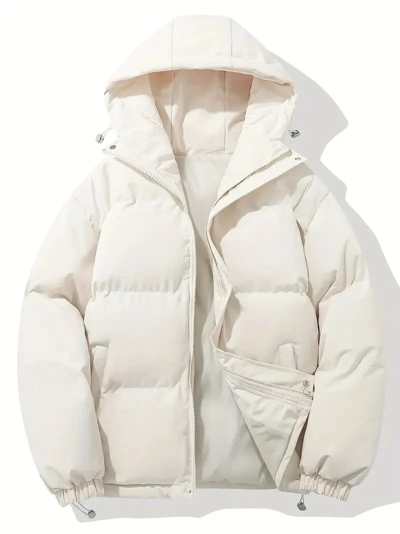 Men's Hooded Quilted Puffer Jacket with Drawstring Hem